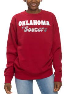 Oklahoma Sooners Womens Crimson Glitter Sport Crew Sweatshirt