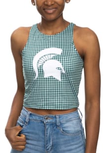 Michigan State Spartans Womens Green Gingham First Down Tank Top