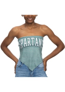 Michigan State Spartans Womens Green Gingham Tie Back Tank Top