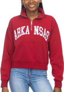 Arkansas Razorbacks Womens Crimson Cropped Sport Fleece 1/4 Zip Pullover