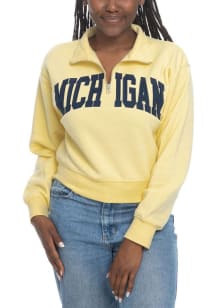 Michigan Wolverines Womens Yellow Cropped Sport Fleece Qtr Zip