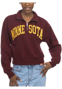 Womens Maroon Minnesota Golden Gophers Cropped Sport Fleece Qtr Zip