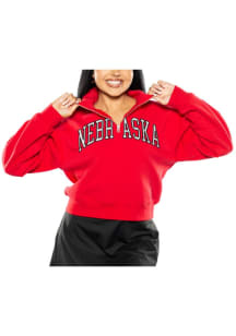 Womens Red Nebraska Cornhuskers Cropped Sport Fleece Qtr Zip