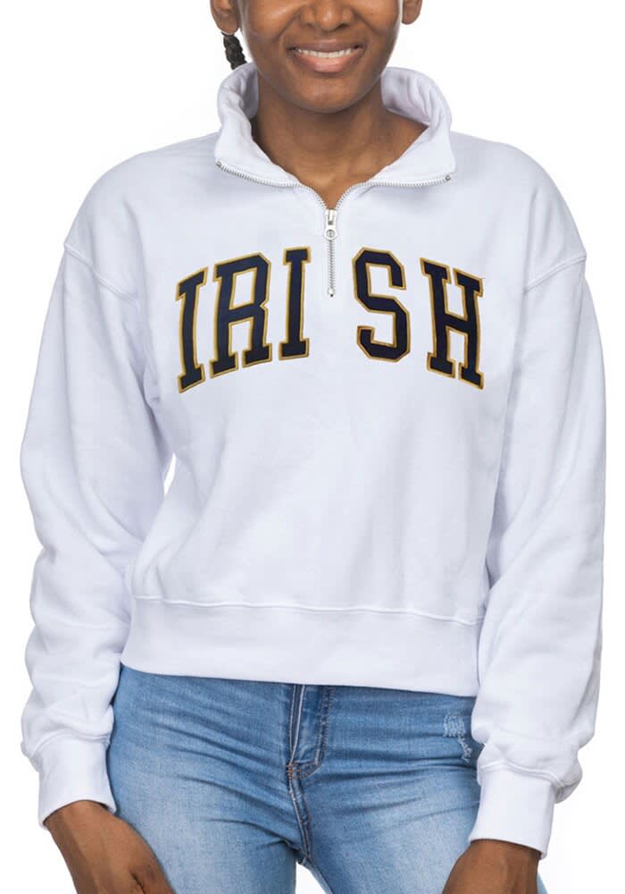 Notre Dame Fighting Irish Womens White Cropped Sport Fleece Long Sleeve