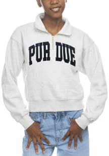 Womens Oatmeal Purdue Boilermakers Cropped Sport Fleece Qtr Zip