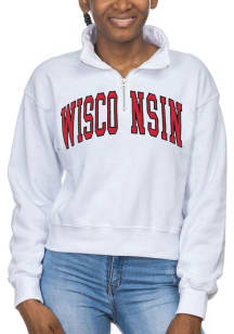 Womens White Wisconsin Badgers Cropped Sport Fleece Qtr Zip