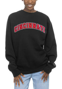 Womens Black Cincinnati Bearcats Chenille Sport Fleece Crew Sweatshirt