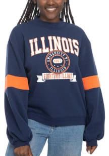 Womens Navy Blue Illinois Fighting Illini Mock Neck Crew Sweatshirt