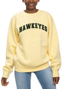 Womens Yellow Iowa Hawkeyes Chenille Sport Fleece Crew Sweatshirt