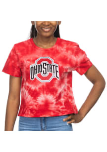 Ohio State Buckeyes Womens Red Cloud Dye Crop Short Sleeve T-Shirt