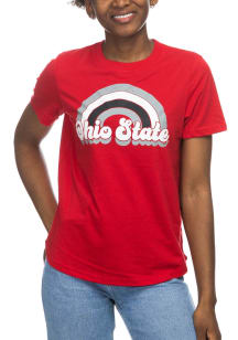 Ohio State Buckeyes Womens Red Rainbow Scoop Bottom Short Sleeve T-Shirt