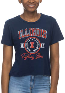 Illinois Fighting Illini Womens Navy Blue Crop Short Sleeve T-Shirt