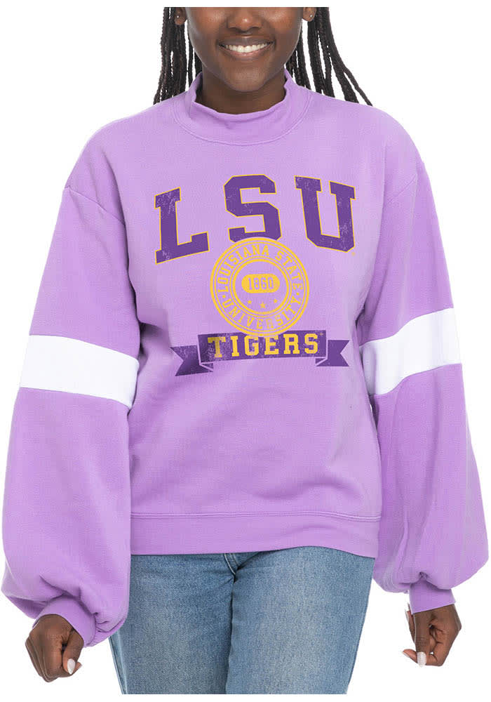 LSU Tigers Womens LAVENDER Mock Neck Long Sleeve Crew Sweatshirt