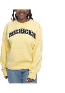 Womens Yellow Michigan Wolverines Chenille Sport Fleece Crew Sweatshirt