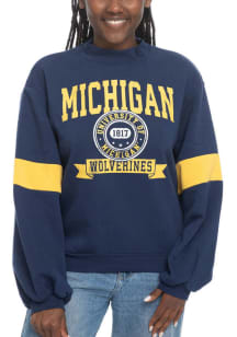 Womens Navy Blue Michigan Wolverines Mock Neck Crew Sweatshirt