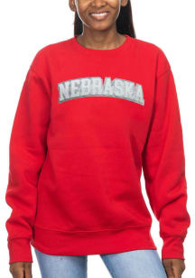 Womens Red Nebraska Cornhuskers Sparkle Chenille Sport Fleece Crew Sweatshirt