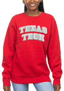 Texas Tech Red Raiders Womens Red Sparkle Chenille Sport Fleece Crew Sweatshirt