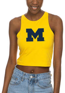 Michigan Wolverines Womens Gold First Down Design Tank Top