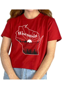 Wisconsin Badgers Womens Red Crop Short Sleeve T-Shirt