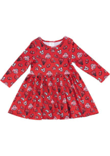 Toddler Girls Red Ohio State Buckeyes All-Over Print Short Sleeve Dress