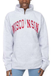 Womens Ash Wisconsin Badgers Sport Fleece Qtr Zip