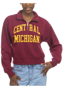 Central Michigan Chippewas Womens Maroon Cropped Sport Fleece Qtr Zip