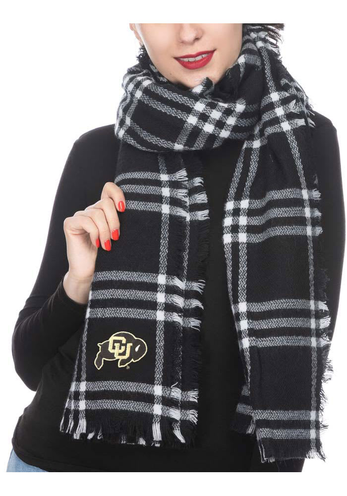Colorado Buffaloes BLACK Plaid Blanket Womens Scarf - 74283127