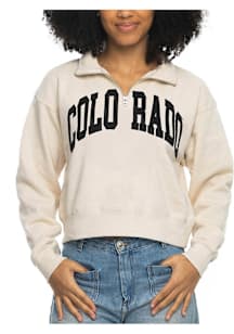 Colorado Buffaloes Womens White Cropped Sport Fleece Qtr Zip