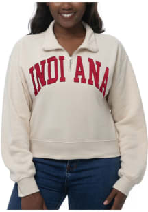 Womens White Indiana Hoosiers Cropped Sport Fleece Qtr Zip