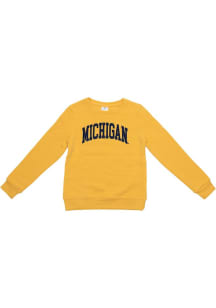 Girls Yellow Michigan Wolverines Primary Logo Long Sleeve Crew Sweatshirt