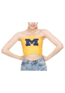 Womens Gold Michigan Wolverines Logo Tube Tank Top