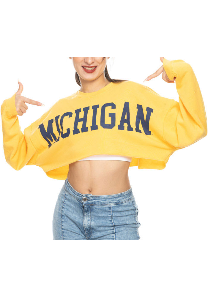 Womens GOLD Michigan Wolverines Uber Crop Long Sleeve Crew