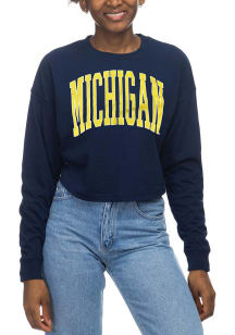 Womens Navy Blue Michigan Wolverines Drop LS Tee