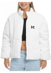 Womens White Michigan Wolverines Logo Puffer Heavy Weight Jacket