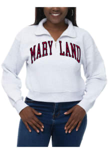 Womens Ash Maryland Terrapins Cropped Sport Fleece Qtr Zip