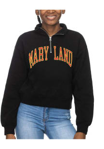 Womens Black Maryland Terrapins Cropped Sport Fleece Qtr Zip