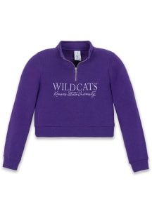 Girls Purple K-State Wildcats Crop LS Tops Qtr Zip