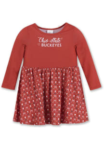 Toddler Red Ohio State Buckeyes Heart Long Sleeve Dress