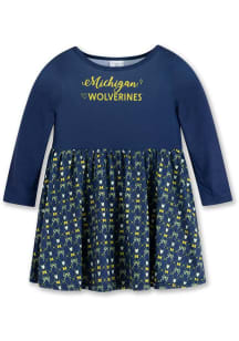 Toddler Blue Michigan Wolverines Heart Long Sleeve Dress