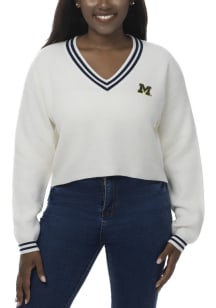 Womens White Michigan Wolverines Victory Long Sleeve Sweater