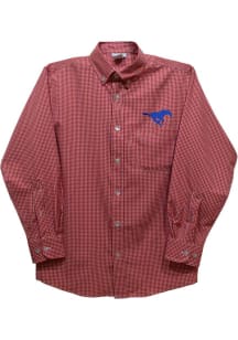 Vive La Fete SMU Mustangs Toddler Red Gingham Long Sleeve Polo