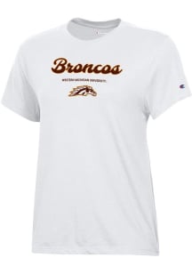 Western Michigan Broncos White Champion Script Mascot Logo Core Short Sleeve T-Shirt