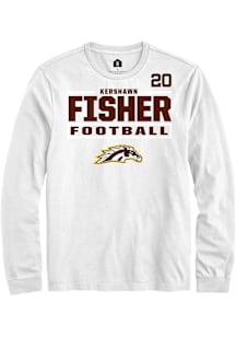 Kershawn Fisher Western Michigan Broncos White Football NIL Stacked Box Long Sleeve Player T Shirt