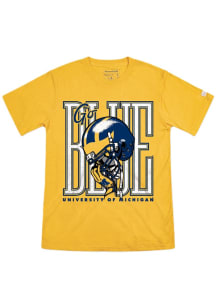 Michigan Wolverines Yellow Homefield Football Go Blue Helmet Raise Short Sleeve Fashion T Shirt