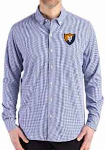 Mens Illinois Fighting Illini Navy Blue Cutter and Buck Vault Gingham LS Woven Long Sleeve Dress S..
