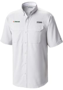 Columbia Miami Hurricanes Mens White Heat Seal Low Drag Offshore Short Sleeve Dress Shirt