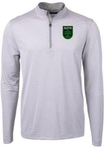 Cutter and Buck Austin FC Mens Grey Virtue Eco Pique Micro Stripe Long Sleeve Qtr Zip Pullover