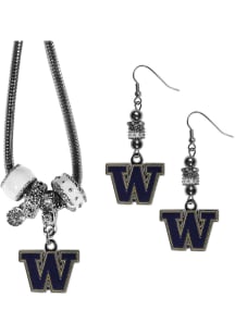 2 Piece Euro Bead Washington Huskies Womens Earrings - Grey