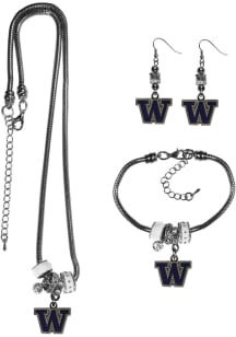 3 Piece Euro Bead Washington Huskies Womens Earrings - Grey