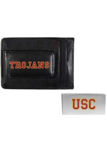 Leather w Money Clip USC Trojans Mens Bifold Wallet - Black